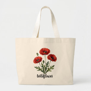 Red Poppy Wildflower Tote Bag    