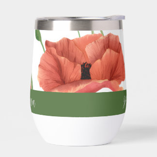 Red Poppy Wildflower Watercolor Monogram Name
