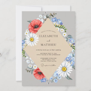 Red Poppy Wildflower Wedding Invitation