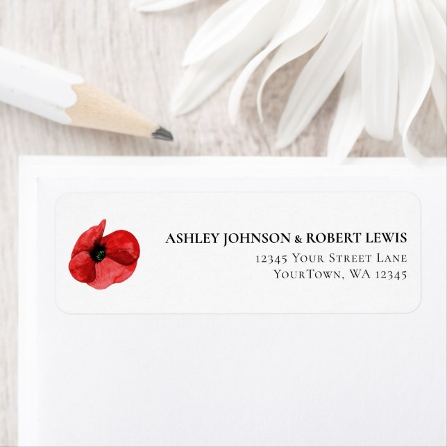Red Poppy Wildflower Wedding Return Address (Insitu)