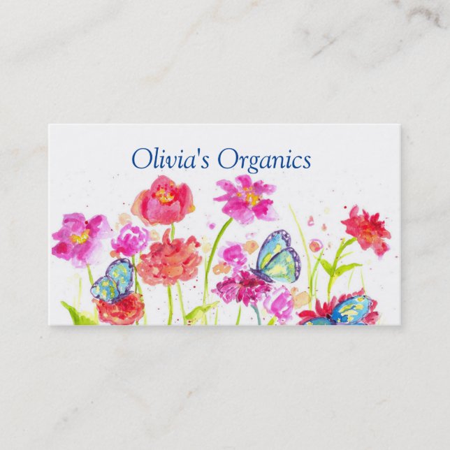 Red Poppy Wildflowers Butterflies Business Card (Front)