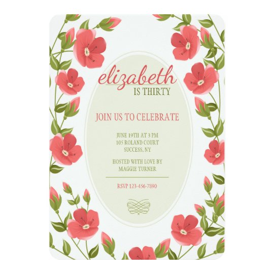 Red Posies Invitation
