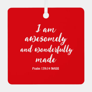 Red Positive Biblical Affirmation Square Metal Ornament