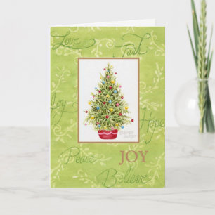 Red Pot Christmas Tree Christian Greeting Card