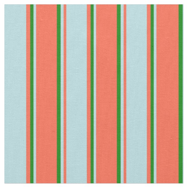 Red, Powder Blue & Green Coloured Stripes Pattern Fabric (Close Up)