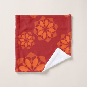 Red, prange, modern, cool flower abstraction wash cloth
