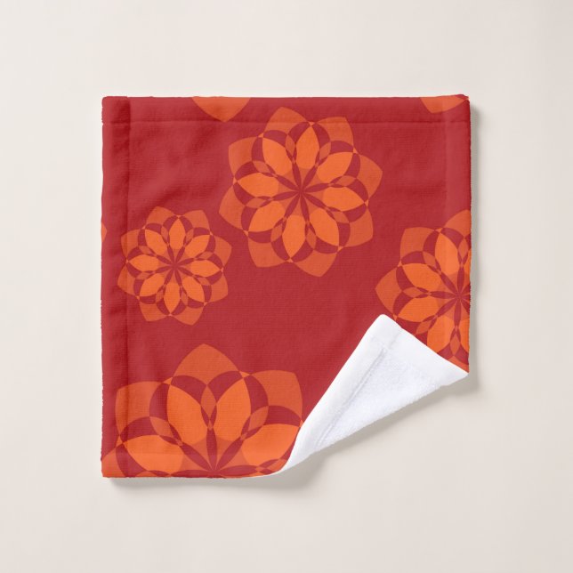 Red, prange, modern, cool flower abstraction wash cloth (Wash Cloth)