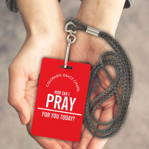 Red prayer church volunteers id badge