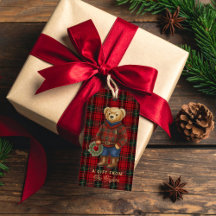 Red Preppy Plaid Christmas Teddy Bear Gift Tags