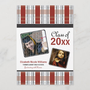 Red Preppy Plaid Custom Graduation Announcement