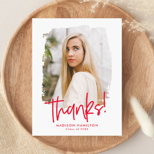 Red   Preppy Script Photo Graduation Thank You Postcard