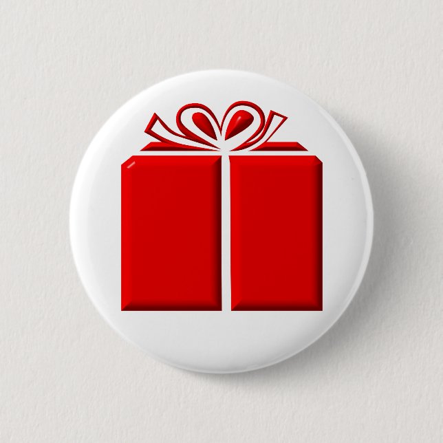 Red present with bow 2 inch round button (Front)