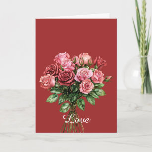 Red Pretty Bouquet of Pink Roses Card