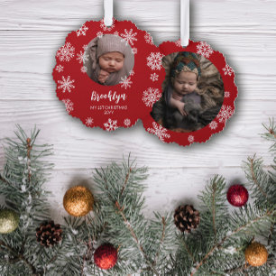 Red Pretty Snowflakes Baby's 1st Christmas Ornament Card