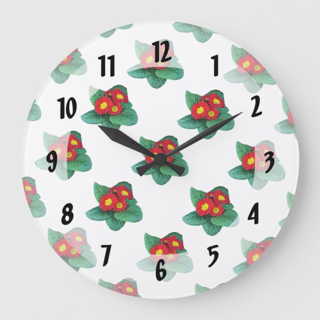 Red Primroses Large Clock (Front)