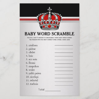 Red Prince Crown Baby Shower Games Flyer