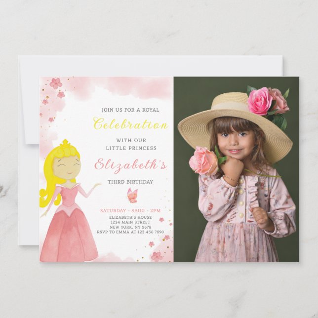 Red Princess Birthday Invitation With Photo (Front)