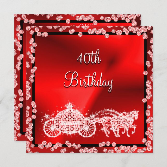 Red Princess Coach & Horses 40th Birthday Invitation (Front/Back)