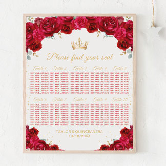 Red Princess Quinceañera 10 Table Seating Chart