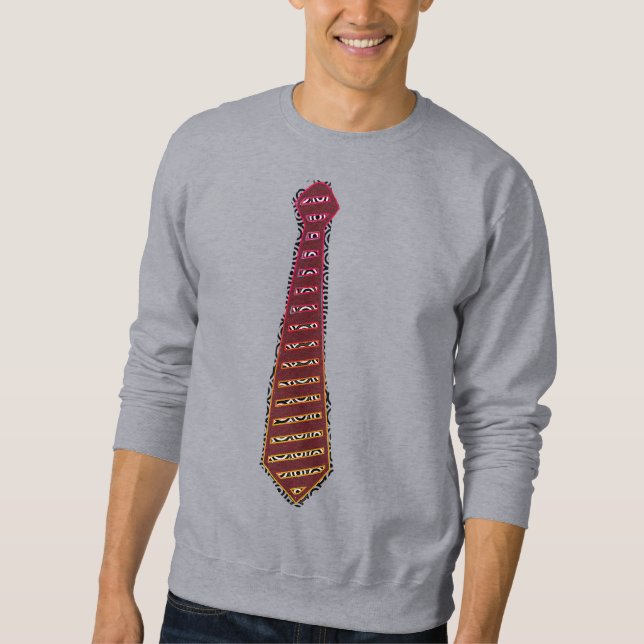 Red Print Tie Gray Fun Sweatshirt (Front)