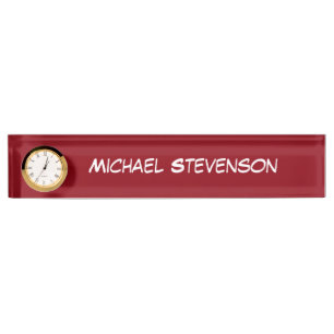 Red Professional Business Nameplate with Clock