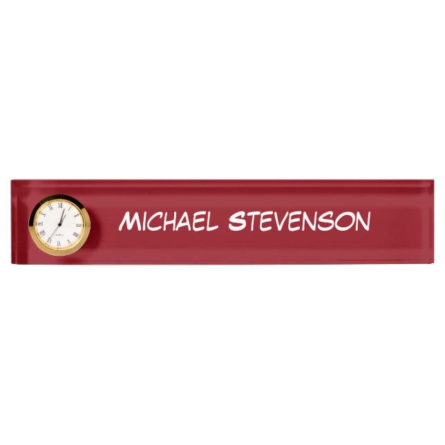 Red Professional Business Nameplate with Clock (Front)