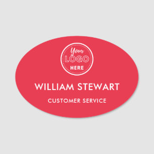 Red Professional Logo Oval Employee Staff Name Tag