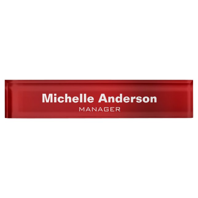 Red Professional Manager Modern Plain Nameplate (Front)