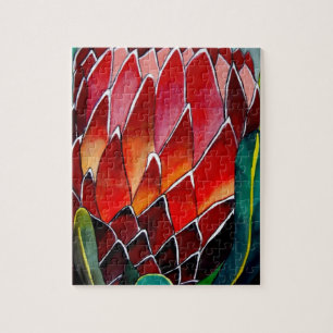 Red Protea flower original watercolour art Jigsaw Puzzle