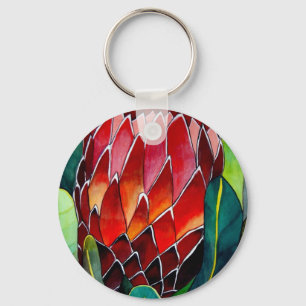 Red Protea flower original watercolour art Keychain
