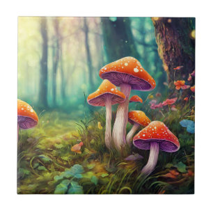 Red Psychedelic Mushrooms in the Forest Tile