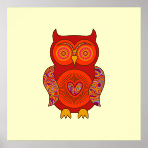 Red Psychedelic Owl Poster
