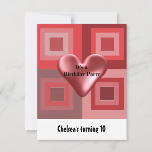 Red Puffy Heart Birthday Invitation