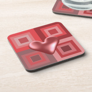 Red Puffy Heart Design Coaster