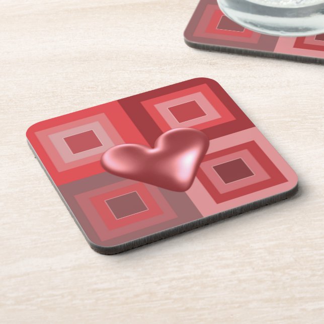 Red Puffy Heart Design Coaster (Left Side)