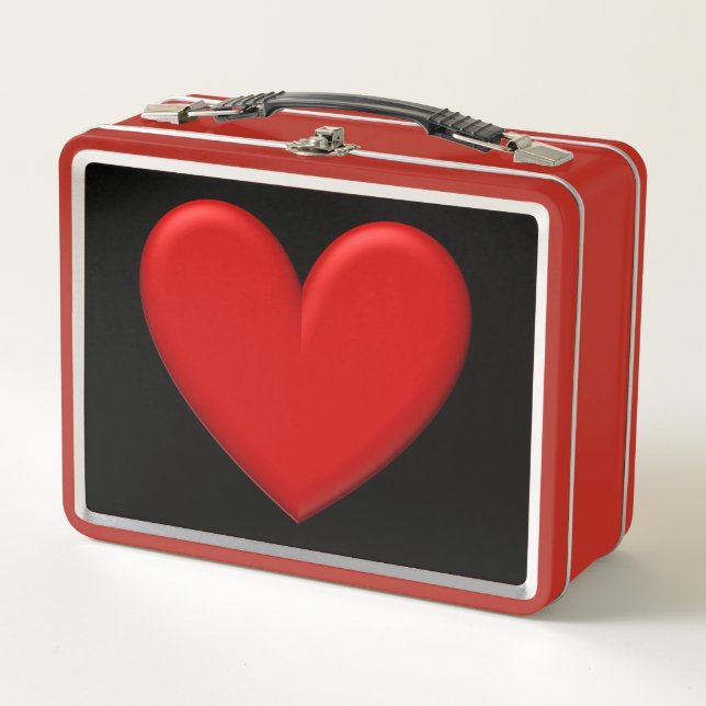 Red Puffy Heart Metal Lunch Box (Front)