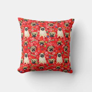 Red Pug Print Cushion