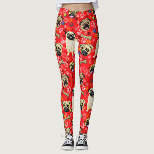 Red Pug Print Leggings