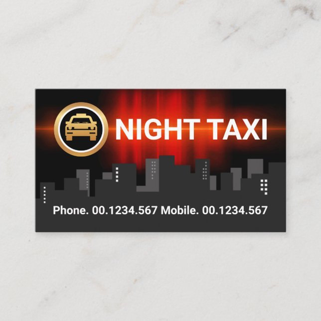 Red Pulse Night City Silhouette Cab Driver Business Card (Front)