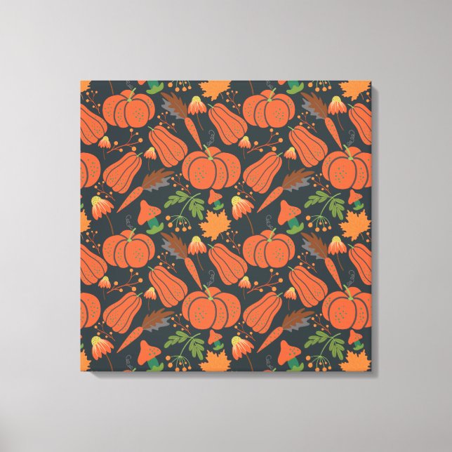 Red pumpkin seamless pattern and carrots canvas print (Front)