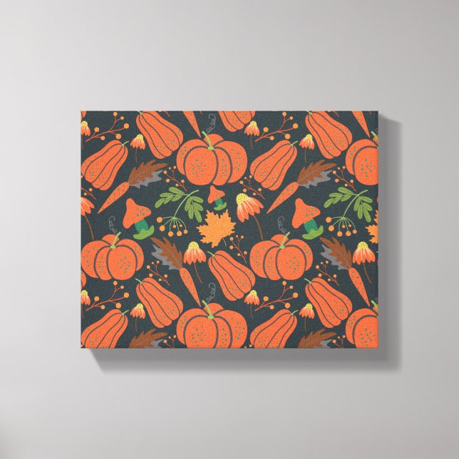 Red pumpkin seamless pattern and carrots canvas print (Front)