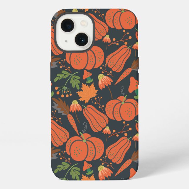 Red pumpkin seamless pattern and carrots iPhone case (Back)