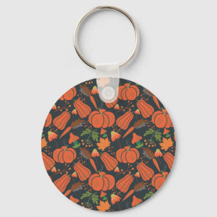 Red pumpkin seamless pattern and carrots keychain