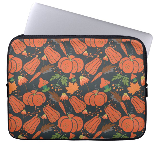 Red pumpkin seamless pattern and carrots laptop sleeve (Front)