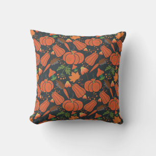 Red pumpkin seamless pattern and carrots throw pillow