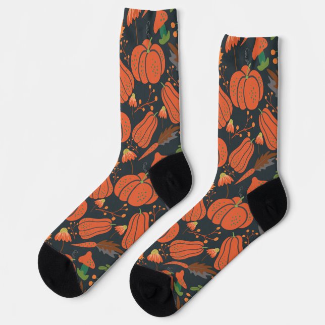 Red pumpkin seamless pattern and carrots wrapping  socks (Left)