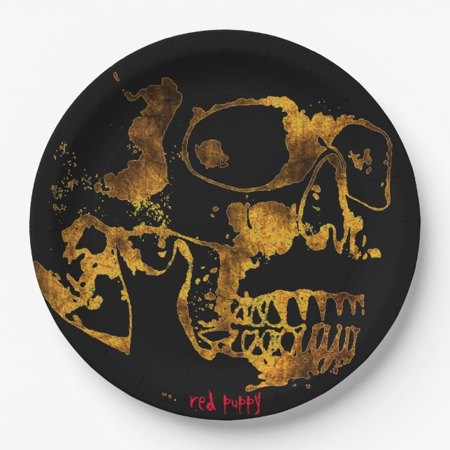 red puppy "Golden Platter" Paper Plate (Front)