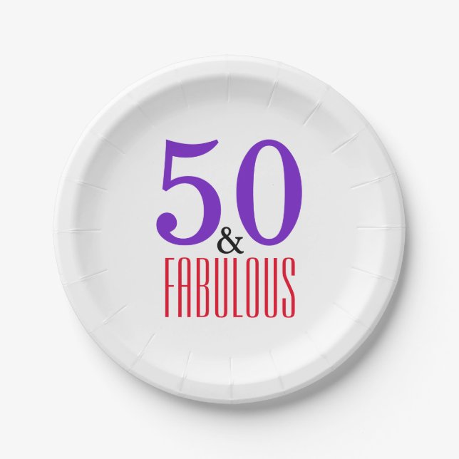 Red Purple 50th Party Paper Plate (Front)