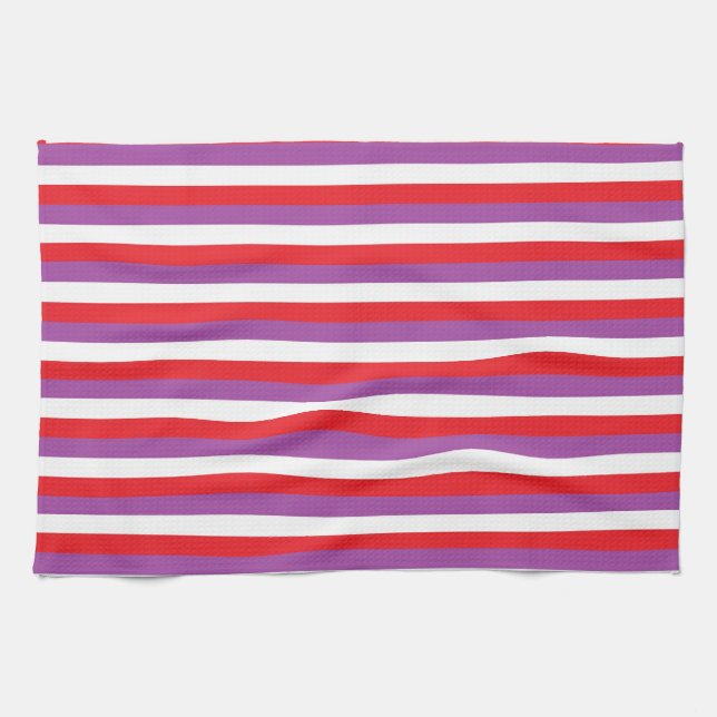Red, Purple and White Stripes Kitchen Towel (Horizontal)