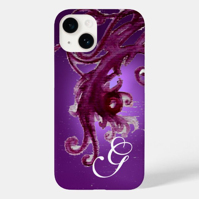 RED PURPLE BERRIES AND FLORAL SWIRLS MONOGRAM  Case-Mate iPhone CASE (Back)